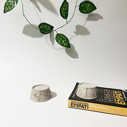 Dekoratif Beton Desenli Kutu Mum 2'li Set