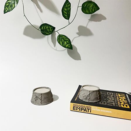Dekoratif Beton Desenli Kutu Mum 2'li Set