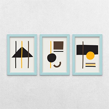 Geometrik Şekiller 3'lü Çerçeveli Tablo Seti 13x18 cm