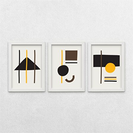 Geometrik Şekiller 3'lü Çerçeveli Tablo Seti 21x30 cm