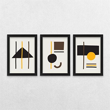 Geometrik Şekiller 3'lü Çerçeveli Tablo Seti 21x30 cm