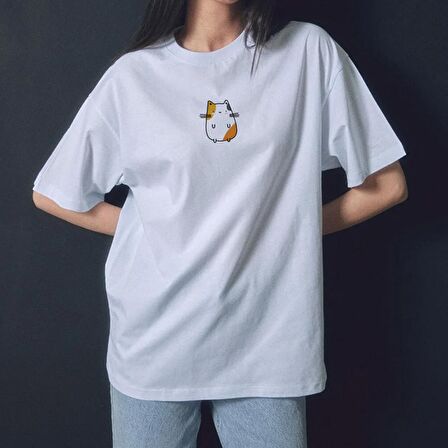 Sarı Siyah Sevimli Kedi Oversize Unisex Tshirt
