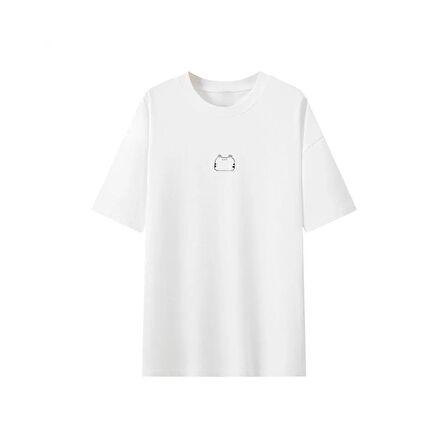 Kedi İllustrasyonlu Oversize Unisex Tshirt