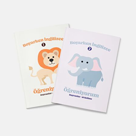Boyarken İngilizce Öğreniyorum Hayvanlar Boyama Kitabı 2'li Set