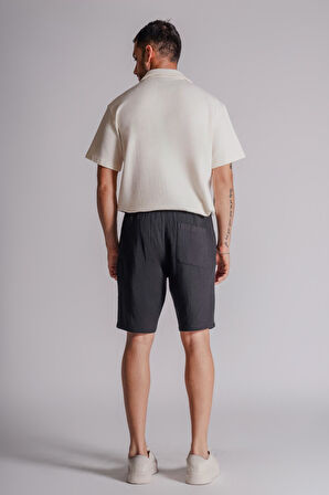 Erkek Yandan Cepli Beli Lastikli  Dokulu Kumaş Relaxed Fit Jogger Şort Siyah