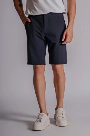 Erkek Yandan Cepli Klasik Bel Slim Fit Chino Şort Lacivert