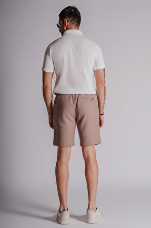 Erkek Yandan Cepli Beli Lastikli Keten Dokulu Relaxed Fit Jogger Şort Vizon