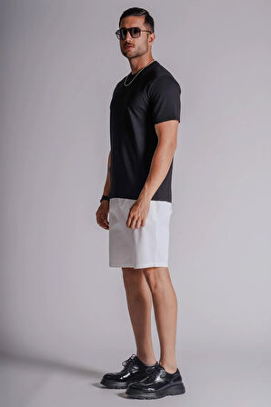 Erkek Yandan Cepli Klasik Bel Relaxed Fit Chino Şort Beyaz