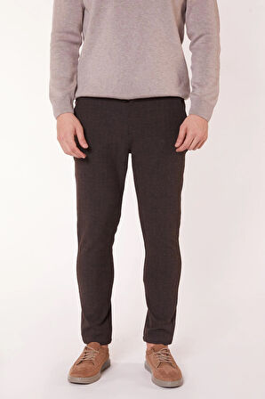 Erkek Yandan Cepli Bel Bağcıklı Slim Fit Chino Kahverengi Pantolon