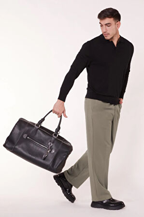 Erkek Pileli Dökümlü Geniş Paça Haki Baggy Pantolon