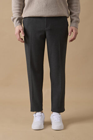 Erkek Beli Yarım Lastikli Fermuarlı Antrasit Chino Pantolon