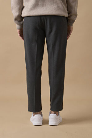 Erkek Beli Yarım Lastikli Fermuarlı Antrasit Chino Pantolon