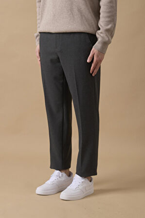 Erkek Beli Yarım Lastikli Fermuarlı Antrasit Chino Pantolon