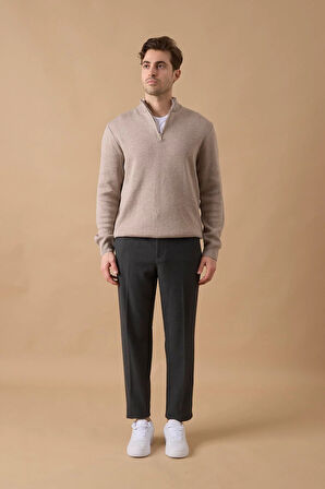 Erkek Beli Yarım Lastikli Fermuarlı Antrasit Chino Pantolon