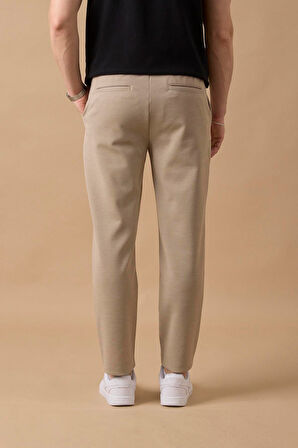 Erkek Regular Fit Orta Bel Düz Paça Bej Pantolon