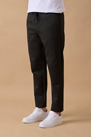 Erkek Slim Fit Orta Bel Siyah Pantolon