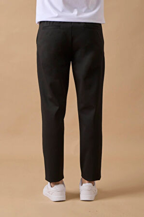 Erkek Slim Fit Orta Bel Siyah Pantolon