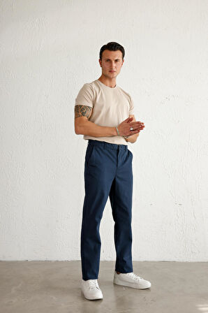 Erkek Armürlü Slim Fit Lacivert Pantolon