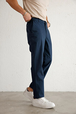 Erkek Armürlü Slim Fit Lacivert Pantolon