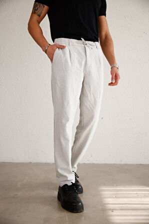 Erkek Yandan Cepli Beli Lastikli Keten Karışımlı Relaxed Fit Gri