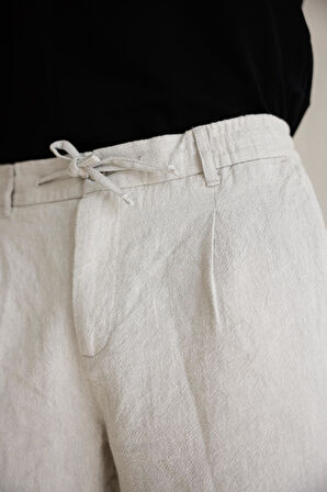 Erkek Yandan Cepli Beli Lastikli Keten Karışımlı Relaxed Fit Gri