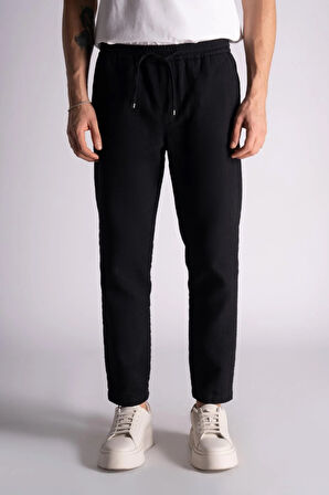 Pamuk Comfort Fit Jogger Bel Pantolon  Siyah