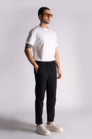 Pamuk Comfort Fit Jogger Bel Pantolon  Siyah