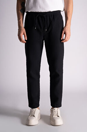 Pamuk Comfort Fit Jogger Bel Pantolon  Siyah
