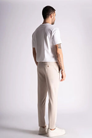 Yan Lastikli Slim Fit Chino Pantalon Bej