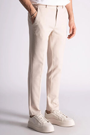 Yan Lastikli Slim Fit Chino Pantalon Bej