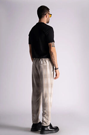 Slim Fit Jogger Bel Pantolon  Ekose Bej