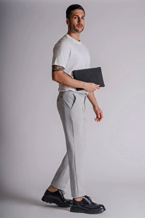 Erkek Yandan Cepli Beli Lastikli Slim Fit Chino Pantolon Gri
