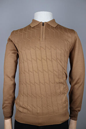 234101807 NEHİR FERMUARLI POLO TRİKO CAMEL