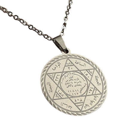 Mührü Süleyman Ve Cin Mektubu Yazılı Çelik Kolye 