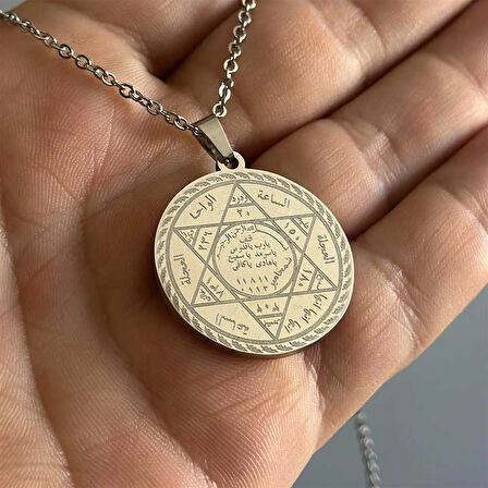 Mührü Süleyman Ve Cin Mektubu Yazılı Çelik Kolye 