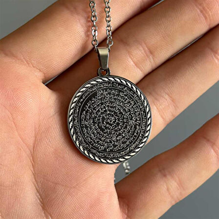 Mührü Süleyman Ve Cin Mektubu Yazılı Çelik Kolye 