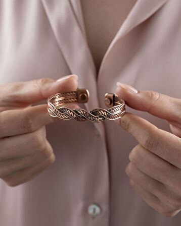 Burgu Yaprak Desenli Manyetik Bakır Bilezik