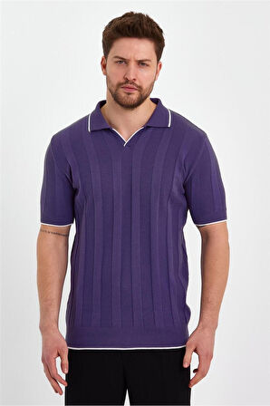 Erkek Polo Yaka Çizgili Triko T-Shirt