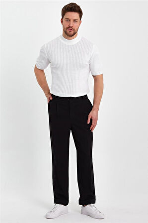  Erkek Yarım Balıkçı Çizgili Triko T-shirt