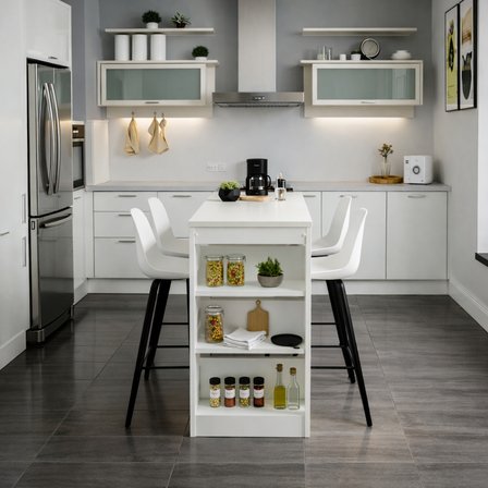 Solo Modern Ada Mutfak Masası Raflı Yemek Masası - Beyaz