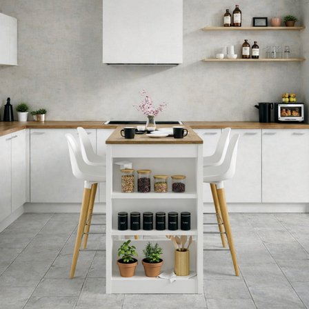 Solo Ada Mutfak Masası ve Bar Raflı Yemek Masası - Safir Meşe