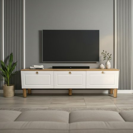 Zenith Membran MDF Kapaklı Modern TV Ünitesi - Beyaz