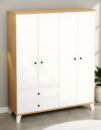 Mira 4 Kapaklı 2 Çekmeceli Gardırop Çocuk & Genç Odası Dolabı – Safir Meşe