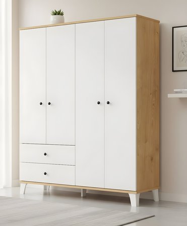 Mira 4 Kapaklı 2 Çekmeceli Gardırop Çocuk & Genç Odası Dolabı – Safir Meşe