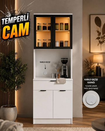 Dream Premium Minimal Kahve İstasyonu - Beyaz Füme Temperli Camlı LED Modül