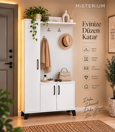 Loft Soft Portmanto ve Askılıklı Vestiyer Takımı - Beyaz