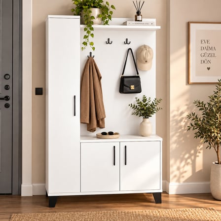 Loft Soft Portmanto ve Askılıklı Vestiyer Takımı - Beyaz