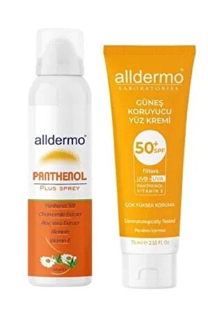 Alldermo SPF50 Güneş Koruyucu Krem 75 ml & Panthenol Plus Sprey 150 ml