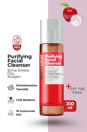 Greenlabel Purifying Facial Cleanser Elma Sirkesi Kolajen Özlü Canlandırıcı Yüz Temizleme Jeli 200 ml