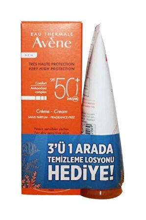 Avene Cream SPF50+ 50 ml + 3'ü 1 Arada Temizleme Losyonu 100 ml Hediyeli